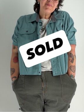 Vintage Wrangler Cropped Work Shirt Mens 3XL Boxy Cuff Sleeve Teal Utility